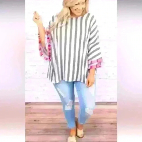 Tassel Tunic Fringe Flutter Sleeve Blouse Boho Stripes Rainbow NEW NWT Tassel - Picture 3 of 11